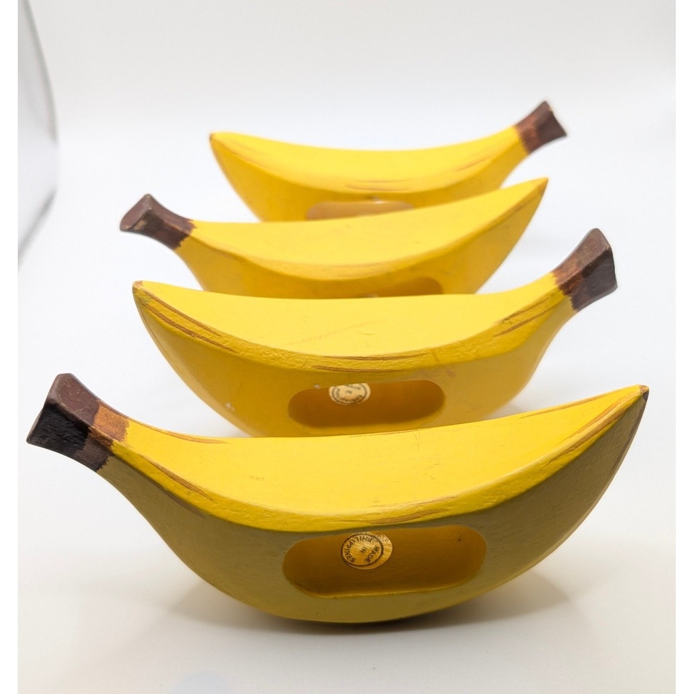 Vintage Wooden Banana Napkin Rings Set of 4 Hand Painted Tropical Decor